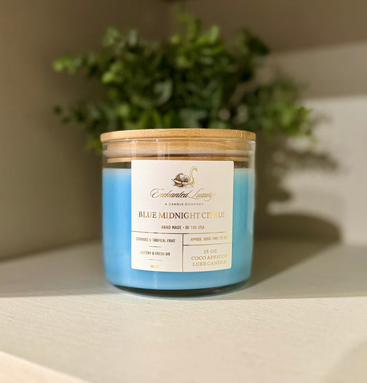 Blue Midnight Citrus Luxe Soy Candle - Handmade Coconut Apricot Blend with Zesty Freshness
