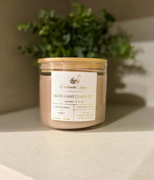 The Mahogany Teakwood Scented Coconut Apricot Luxe Soy Candle - Handcrafted Natural Wax Blend