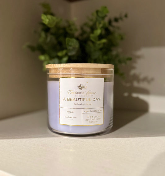 A Beautiful Day Coconut Apricot Luxe Soy Candle - Fresh Apple & Dewy Flower Petals Fragrance