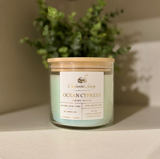 Ocean Cypress Luxe Soy Candle - Coconut Apricot Blend With Salty Sea Breeze & Coastal Pines Aroma