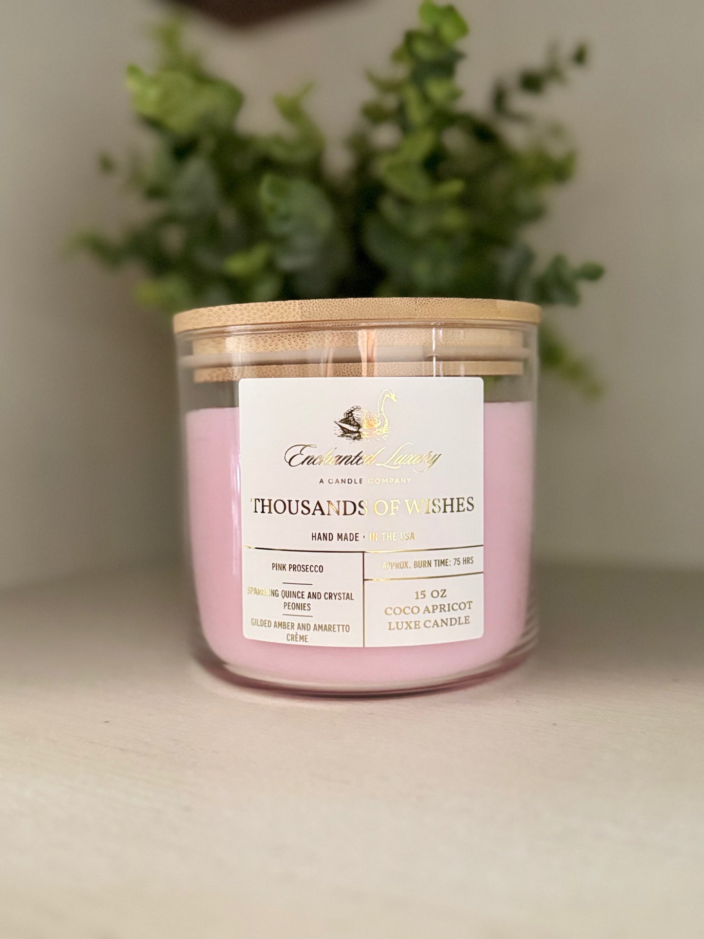 Thousands of Wishes Floral Fruity Candle - Eco-Friendly Soy Wax with Pink Prosecco & Amber