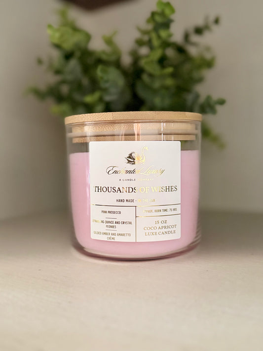 Thousands of Wishes Floral Fruity Candle - Eco-Friendly Soy Wax with Pink Prosecco & Amber