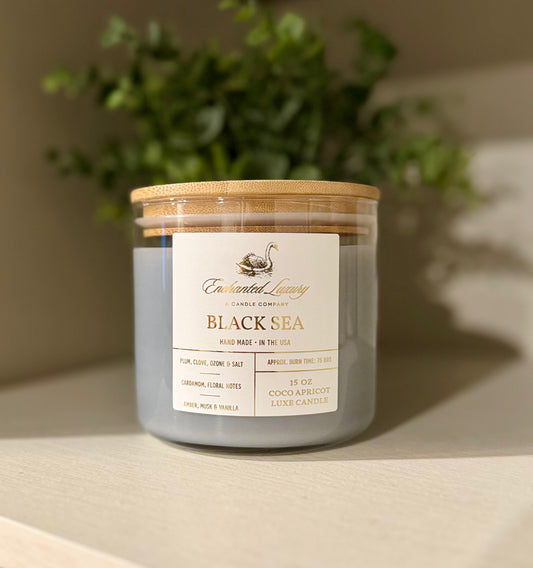 Black Sea Coco Apricot Luxe Soy Candle - Airy, Sophisticated Scent with Essential Oils, Clean Burning